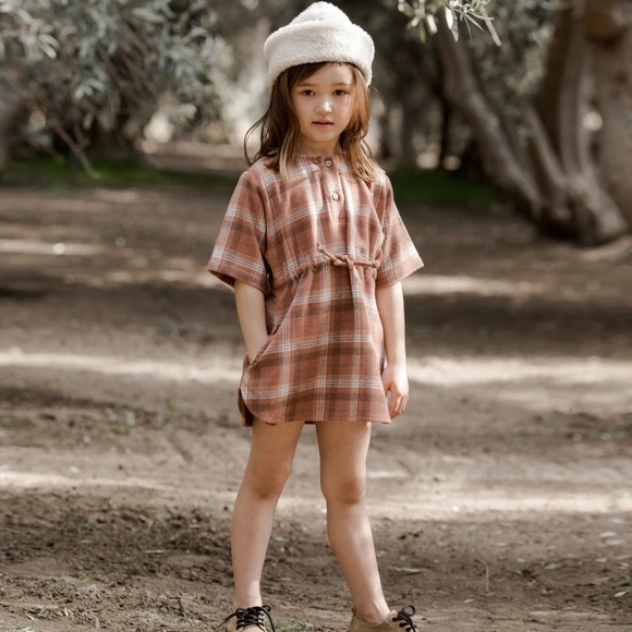 NWT RYLEE + CRU ELENI DRESS / BROWN PLAID 6-7 - Picture 1 of 9